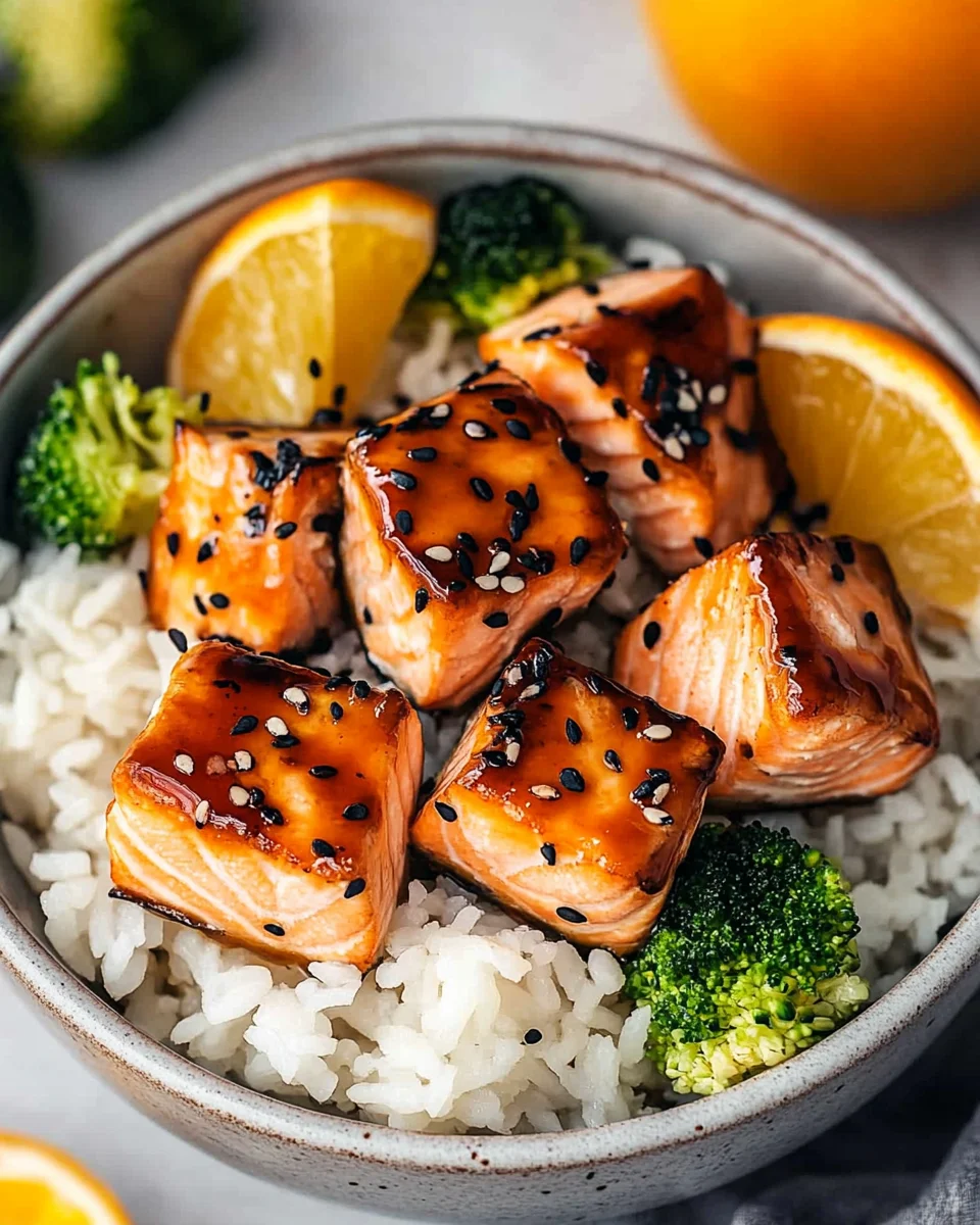 Citrusy glazed salmon bowls