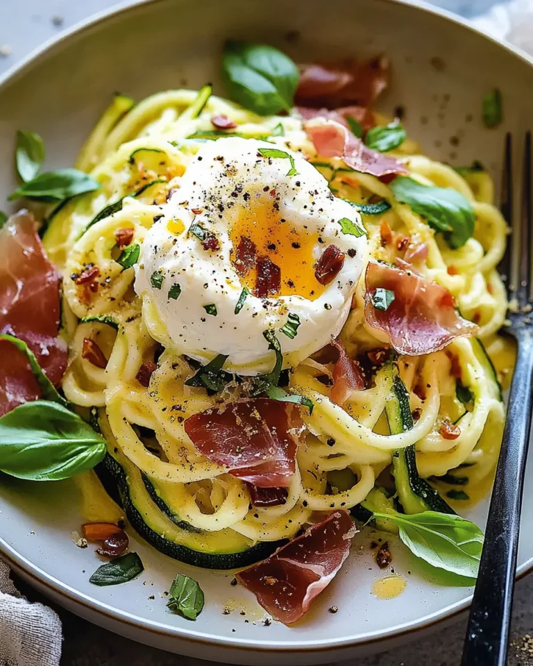 Zucchini Carbonara with Crispy Prosciutto and Burrata