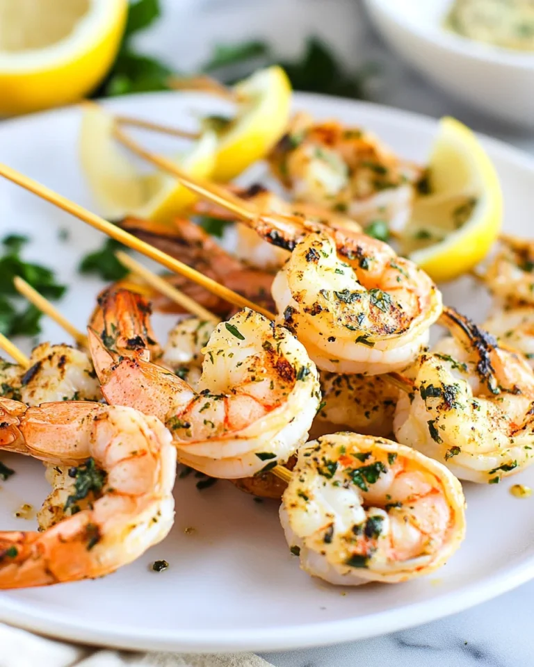 Lemon Garlic Grilled Shrimp Skewers