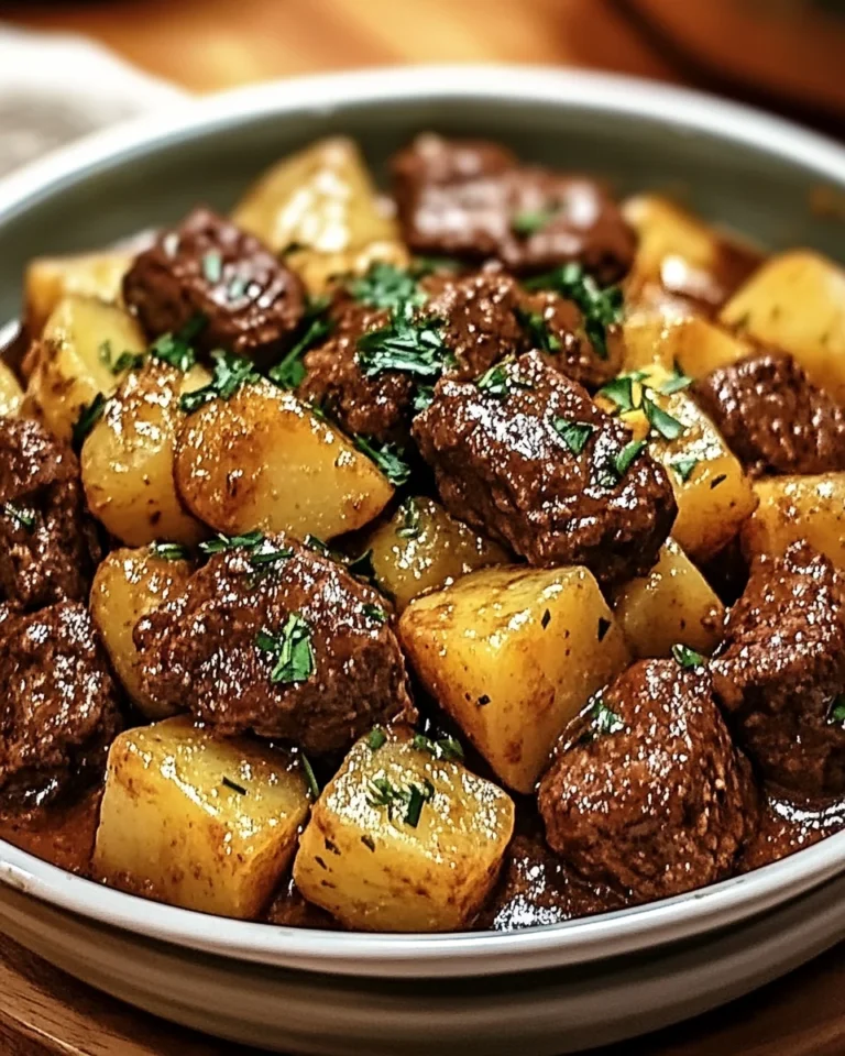 Slow Cooker Garlic Butter Beef Bites & Potatoes