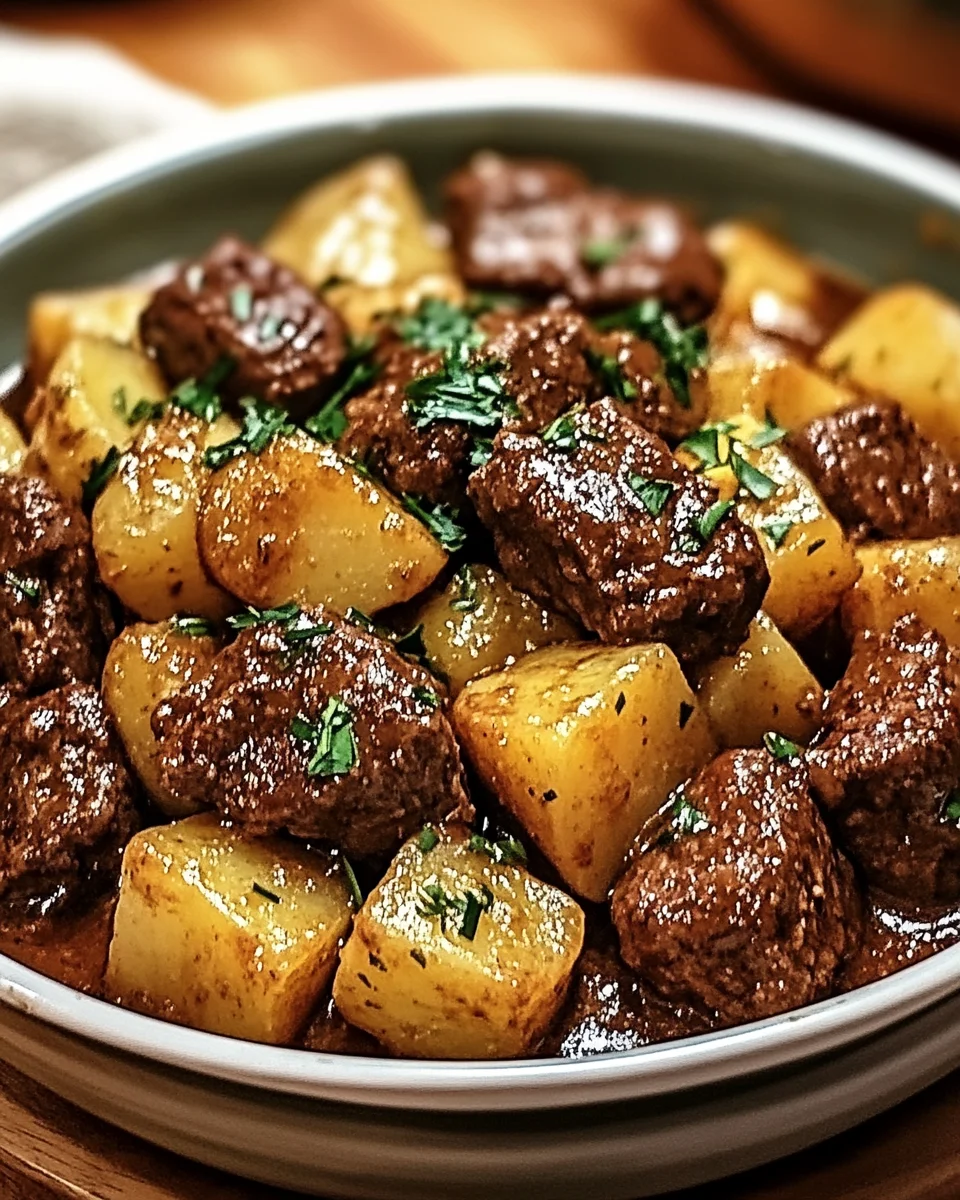Slow Cooker Garlic Butter Beef Bites & Potatoes