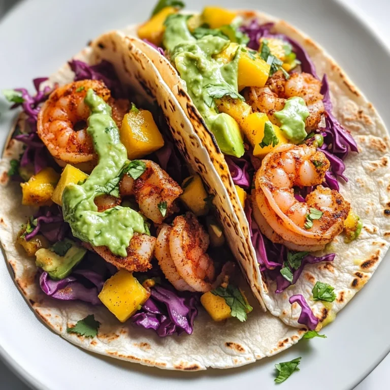 Spicy Shrimp Tacos with Mango Slaw and Avocado Crema