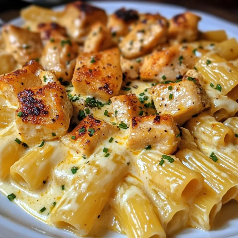 Cheddar Garlic Chicken Rigatoni in Parmesan Sauce