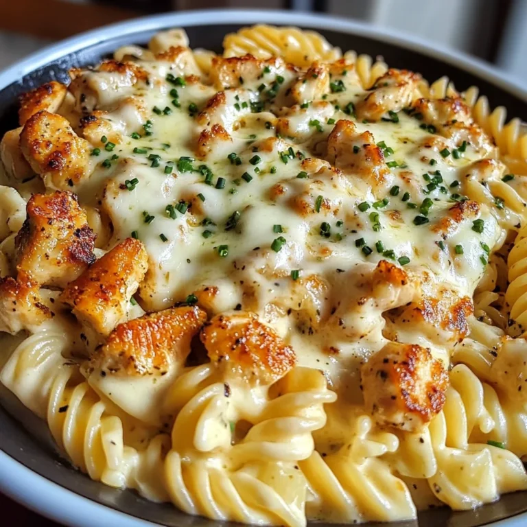 Creamy Mozzarella Alfredo with Garlic Chicken Twisted Pasta