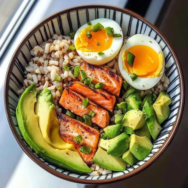 Salmon, Brown Rice & Soft-Boiled Egg Bowl with Avocado