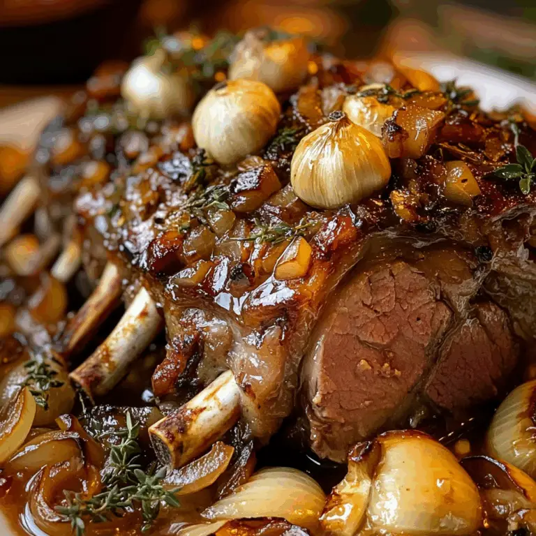 Slow-Roasted Lamb Shoulder with Roasted Garlic, Caramelized Onions & Honey Herb Glaze