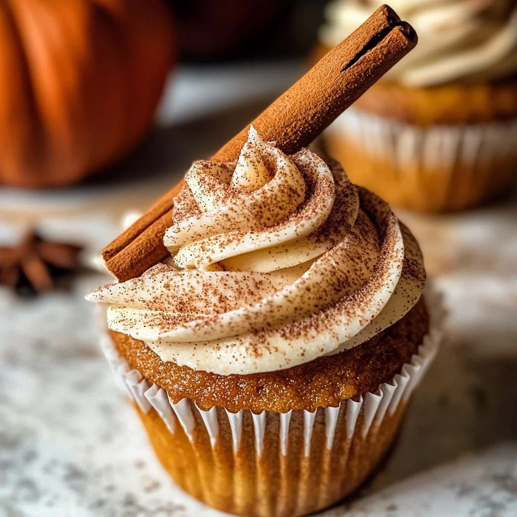 Vanilla Chai Pumpkin Latte Cupcakes with Cinnamon Brown Sugar Frosting