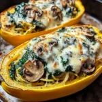 Creamy Spinach and Mushroom Stuffed Spaghetti Squash