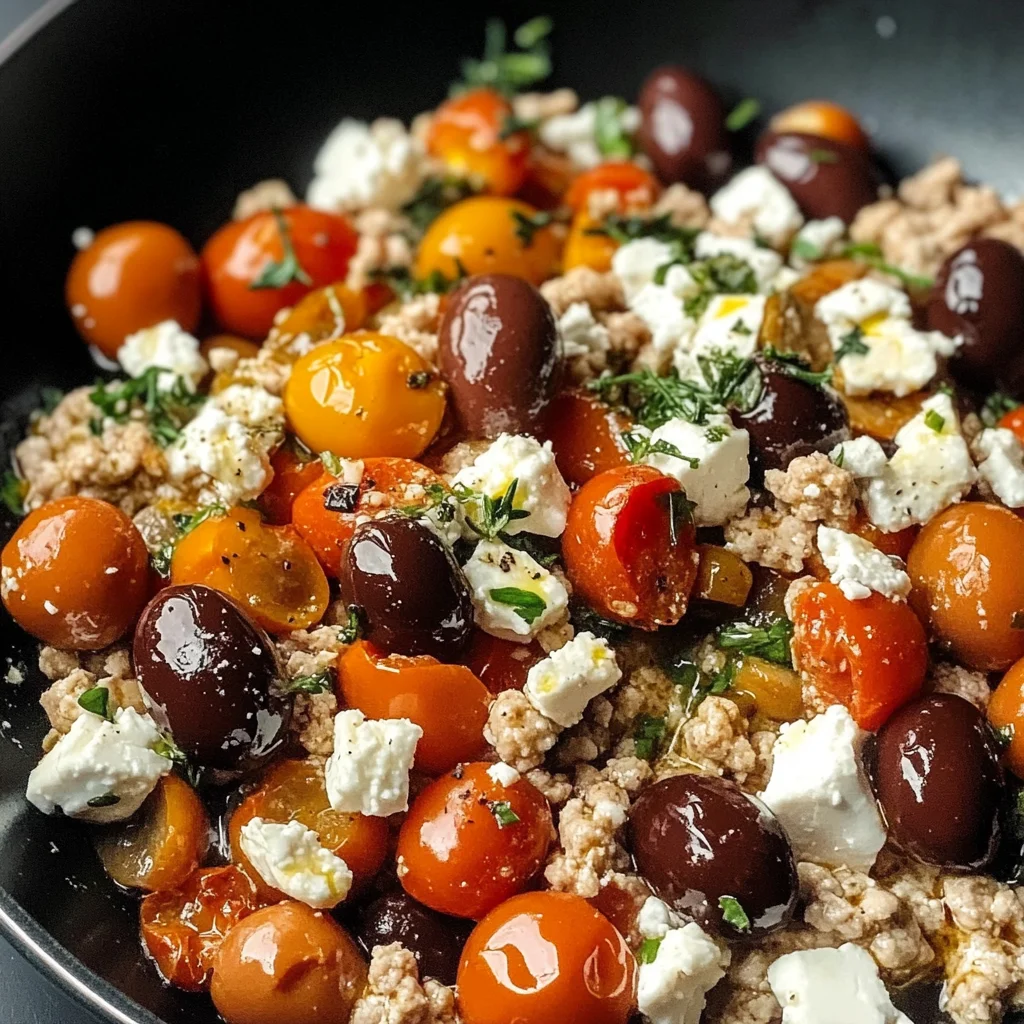 Mediterranean Keto Ground Chicken Skillet with Olives and Feta