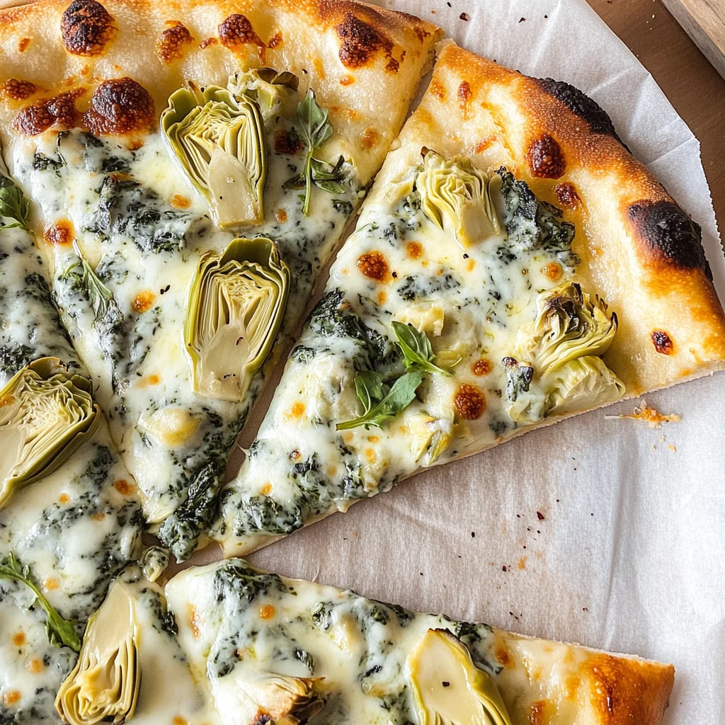 artichoke pizza with spinach parmesan cream sauce