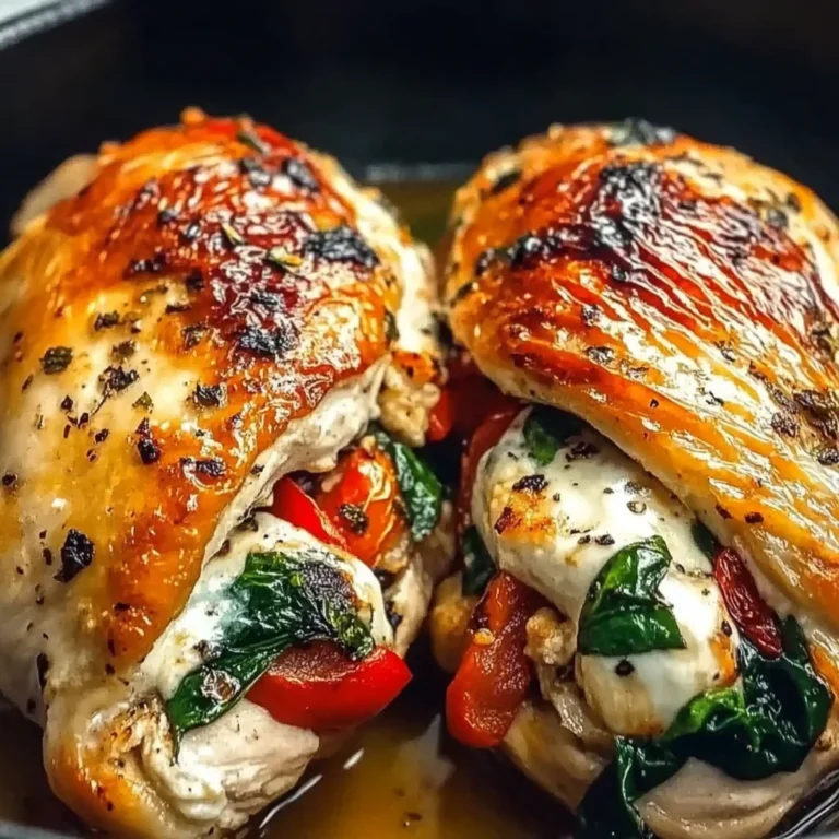 Roasted Red Pepper, Spinach, and Mozzarella Stuffed Chicken